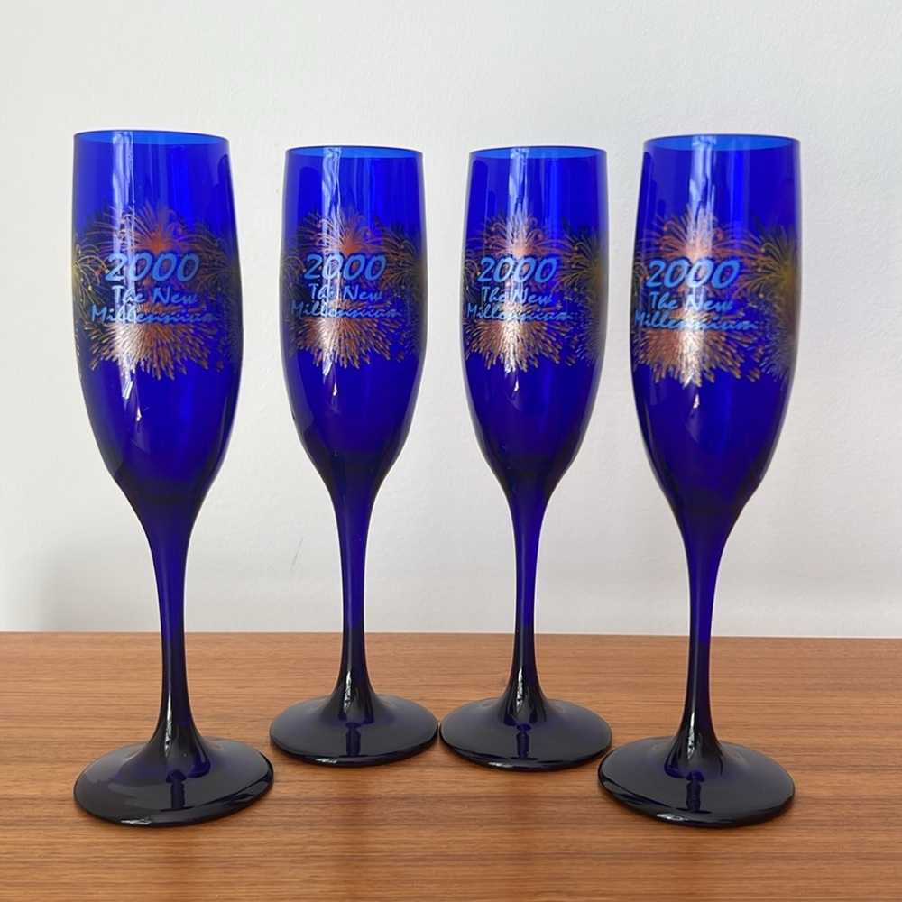 Y2K - New Millennium Cobalt Blue Libbey Wine Flutes
